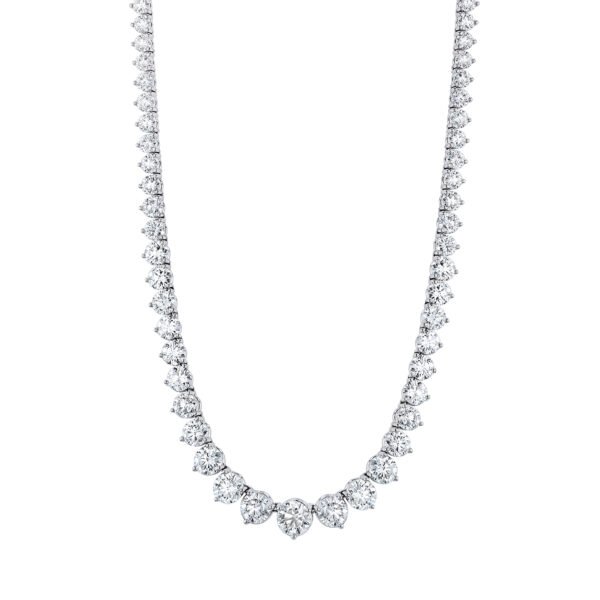 Platinum and 13.00ctw Round Brilliant Cut Diamond Rivière Tennis Necklace