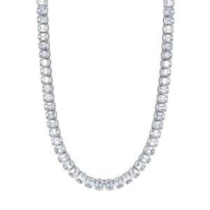 Platinum and 13.10ctw Emerald Cut Diamond Bezel Tennis Necklace