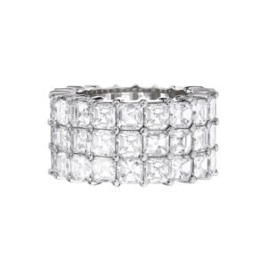 Platinum and 14.00ctw Asscher Cut Diamond Three Row Eternity Band