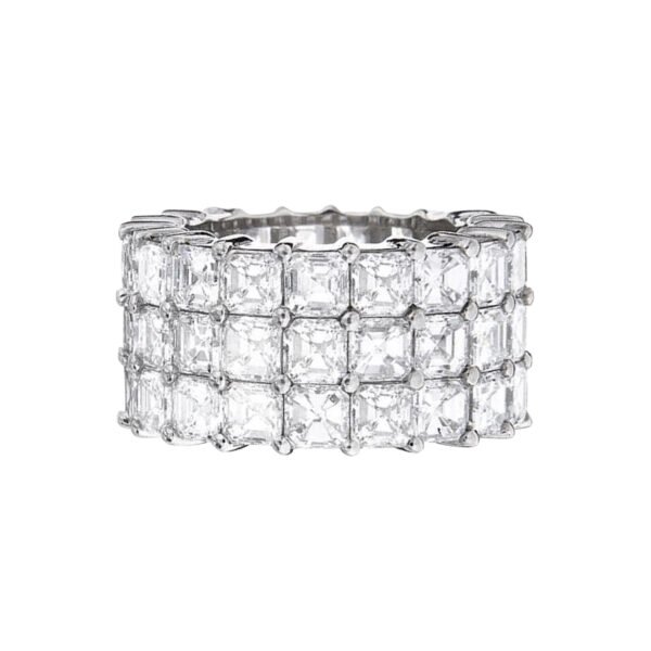 Platinum and 14.00ctw Asscher Cut Diamond Three Row Eternity Band