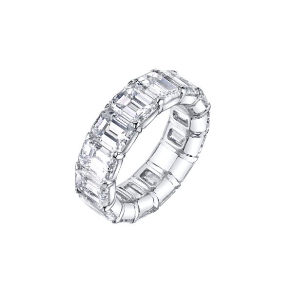 Platinum and 14.00ctw Emerald Cut Diamond Eternity Band Ring