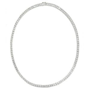 Platinum and 18.95ctw Princess Cut Diamond Tennis Necklace