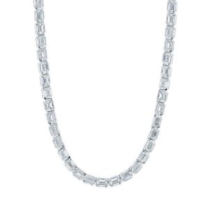 Platinum and 19.00ctw Emerald Cut Bezel Tennis Necklace