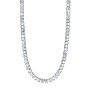 Platinum and 21.40ctw Emerald Cut Diamond Bezel Tennis Necklace