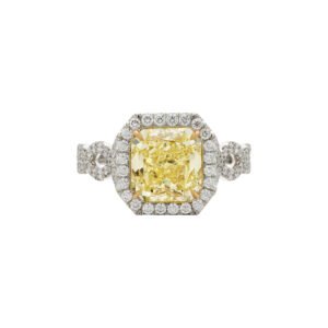 Platinum and 2.23ct Radiant Cut Fancy Intense Yellow Diamond Engagement Ring