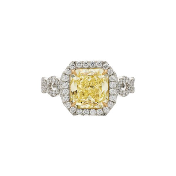 Platinum and 2.23ct Radiant Cut Fancy Intense Yellow Diamond Engagement Ring