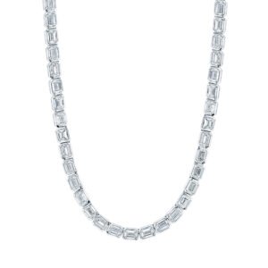 Platinum and 30.00ctw Emerald Cut Bezel Tennis Necklace