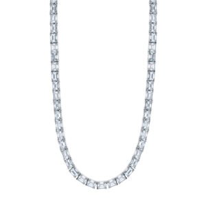 Platinum and 30.40ctw Emerald Cut Tennis Necklace