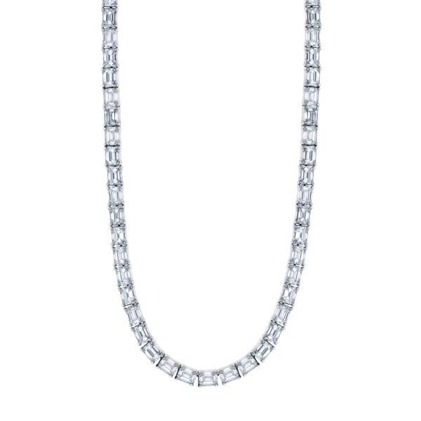 Platinum and 30.40ctw Emerald Cut Tennis Necklace