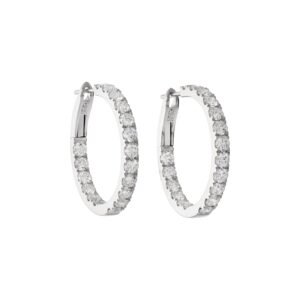 Platinum and 3.15ctw Round Brilliant Cut Diamond Hoop Earrings