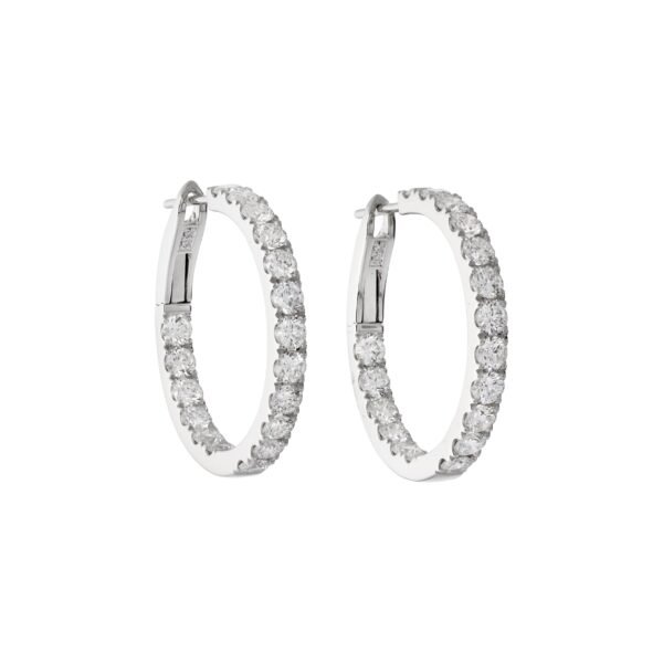 Platinum and 3.15ctw Round Brilliant Cut Diamond Hoop Earrings