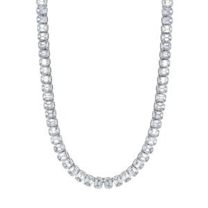 Platinum and 34.00ctw Emerald Cut Diamond Bezel Tennis Necklace