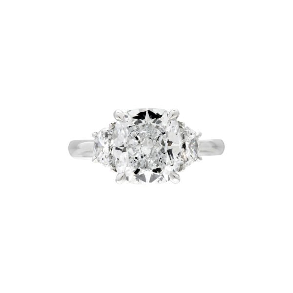 Platinum and 3.65ct Cushion Cut Diamond Three Stone Engagement Ring