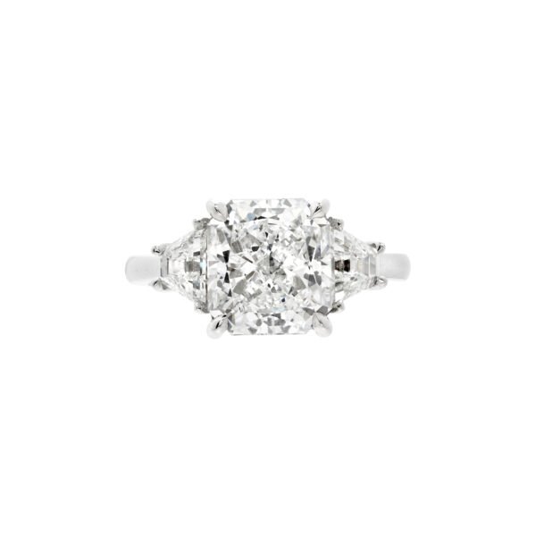 Platinum and 3.73ct Radiant Cut Diamond Three Stone Engagement Ring