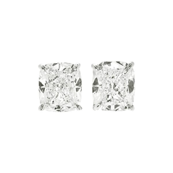 Platinum and 4.20ctw Cushion Cut Diamond Stud Earrings