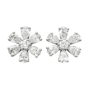 Platinum and 4.20ctw Diamond Flower Stud Earrings