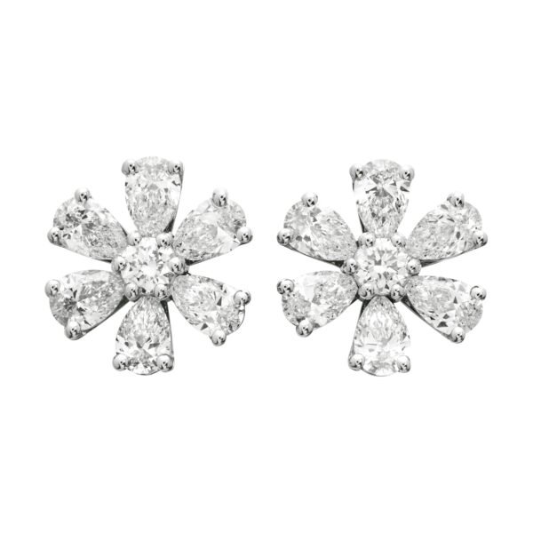 Platinum and 4.20ctw Diamond Flower Stud Earrings