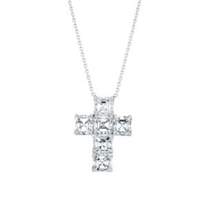 Platinum and 4.54ctw Asscher Cut Diamond Cross Pendant Necklace