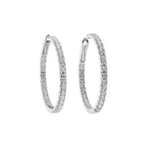 Platinum and 5.00ctw Round Brilliant Cut Diamond Hoop Earrings