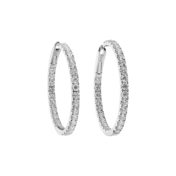 Platinum and 5.00ctw Round Brilliant Cut Diamond Hoop Earrings