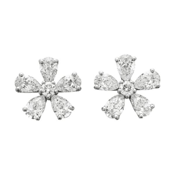 Platinum and 7.70ctw Diamond Flower Stud Earrings