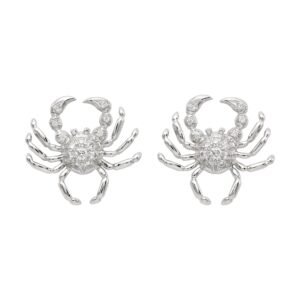 Platinum and Diamond Cancer Crab Stud Earrings