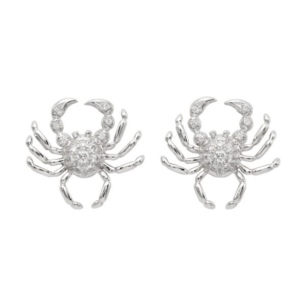 Platinum and Diamond Cancer Crab Stud Earrings