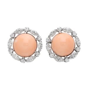 Platinum, Coral and Diamond Earclips