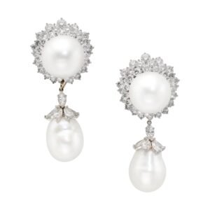 Platinum, Cultured Pearl and Diamond Convertible Drop Earrings