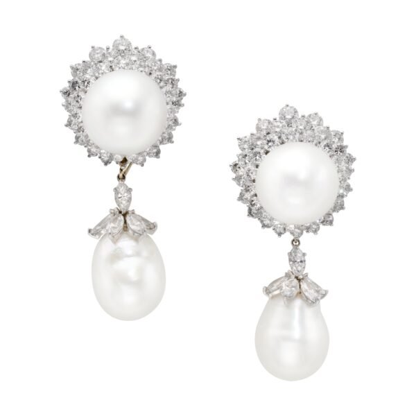 Platinum, Cultured Pearl and Diamond Convertible Drop Earrings