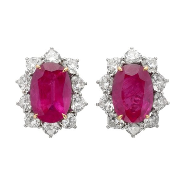 Platinum, Gold, 15.91ctw Burmese Ruby and Diamond Earclips