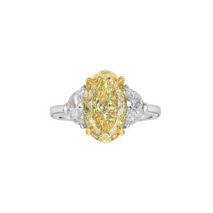 Platinum, Gold, 3.01ct Oval Cut Fancy Intense Yellow Diamond and Diamond Ring