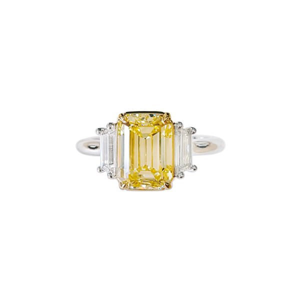 Platinum, Gold, 3.11ct Emerald Cut Fancy Yellow Diamond and Diamond Ring