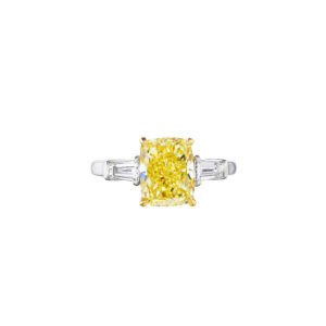 Platinum, Gold, 3.16ct Cushion Cut Fancy Yellow Diamond and Diamond Engagement Ring