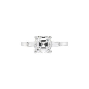 Platinum, White Gold, 2.42ct Square Emerald Cut Diamond and Diamond Engagement Ring