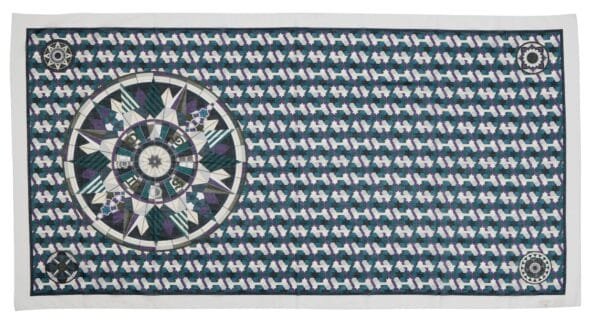 Purple, Blue, White and Beige Cotton Rose de Compas by Natsuno Hidaka Pareo