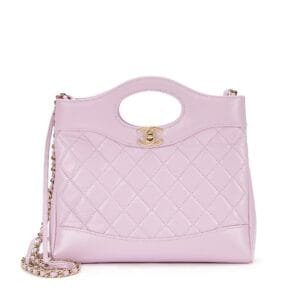 Purple Quilted Calfskin 31 Clutch with Chain Pale Gold Hardware
