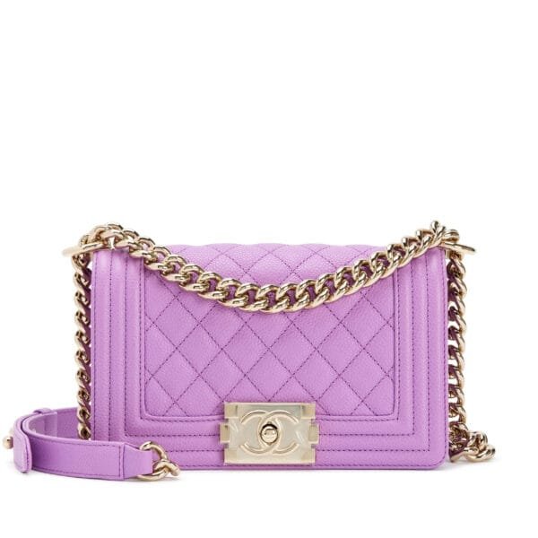 Purple Quilted Caviar Small Boy Bag Light Gold Hardware, 2020