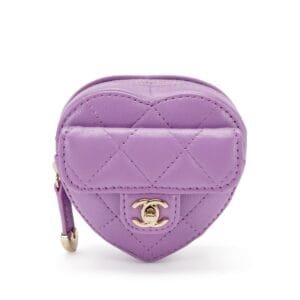 Purple Quilted Lambskin Heart Zipped Arm Coin Purse Gold Hardware, 2022