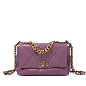 Purple Quilted Lambskin Medium 19 Flap Brushed Gold and Ruthenium Hardware, 2021