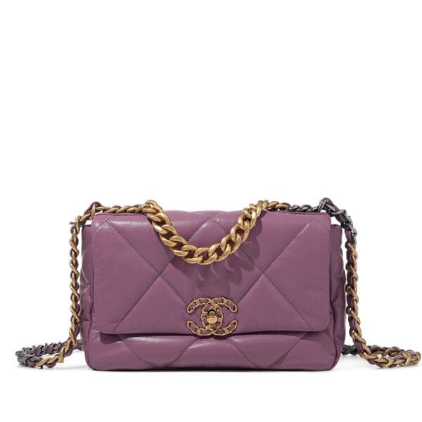 Purple Quilted Lambskin Medium 19 Flap Brushed Gold and Ruthenium Hardware, 2021