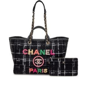 Rainbow Black Tweed Deauville Tote Gold Hardware, 2022-2023