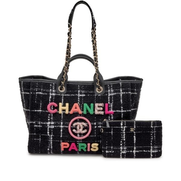 Rainbow Black Tweed Deauville Tote Gold Hardware, 2022-2023
