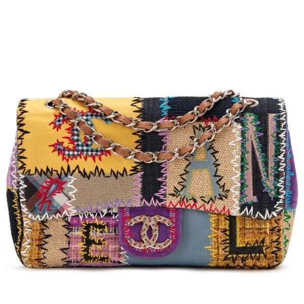 Rainbow Tweed, Textile and Leather Patchwork Denim Jumbo Single Flap Bag Silver Hardware, 2011