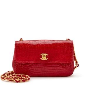 Red Alligator Mini Half Flap Gold Hardware, 1986-1988