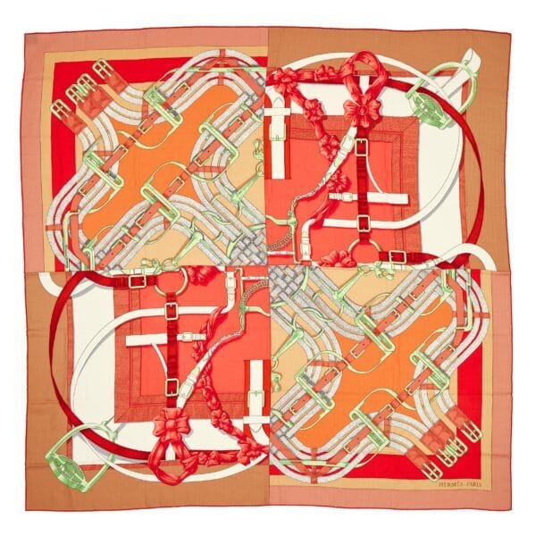 Red and Orange Cashmere and Silk Mors à Jouets Chemise Detail Shawl 140