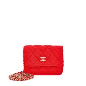 Red Quilted Fabric Micro Flap Bag Pale Gold Hardware