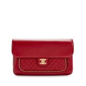 Red Quilted Lambskin CC Unchained Clutch Gold Hardware, 2017