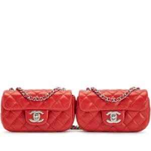 Red Quilted Lambskin Double Twin Mini Classic Flap Silver Hardware, 2011