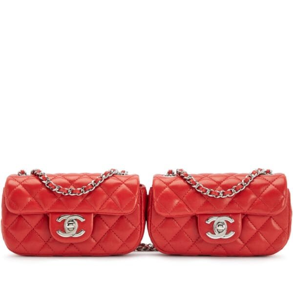 Red Quilted Lambskin Double Twin Mini Classic Flap Silver Hardware, 2011